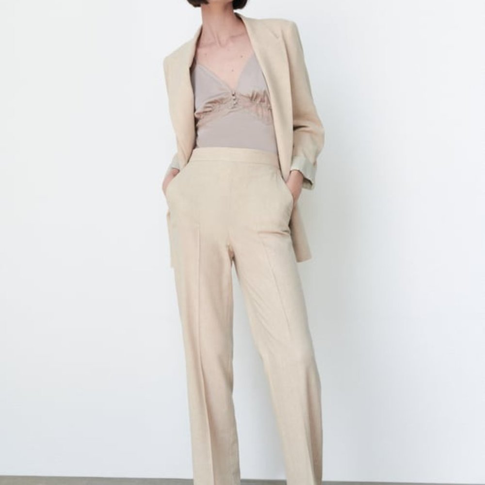 Zara rustic leg pants natual